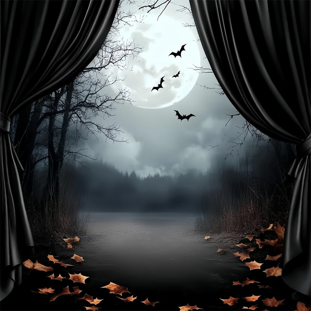 Halloween Moon Backdrop Moonlit Curtain Shadows Backdrop UK CSH6-110