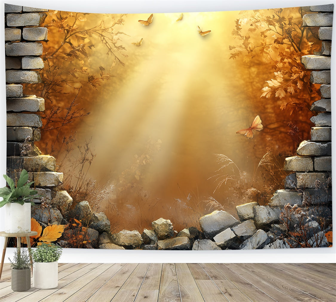 Autumn Backdrop Fall Butterfly Scene Brick Backdrops UK CSH6-136