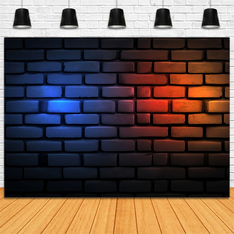 Brick Wall Photo Backdrop Red Blue Glow Urban Backdrop UK CSH6-143