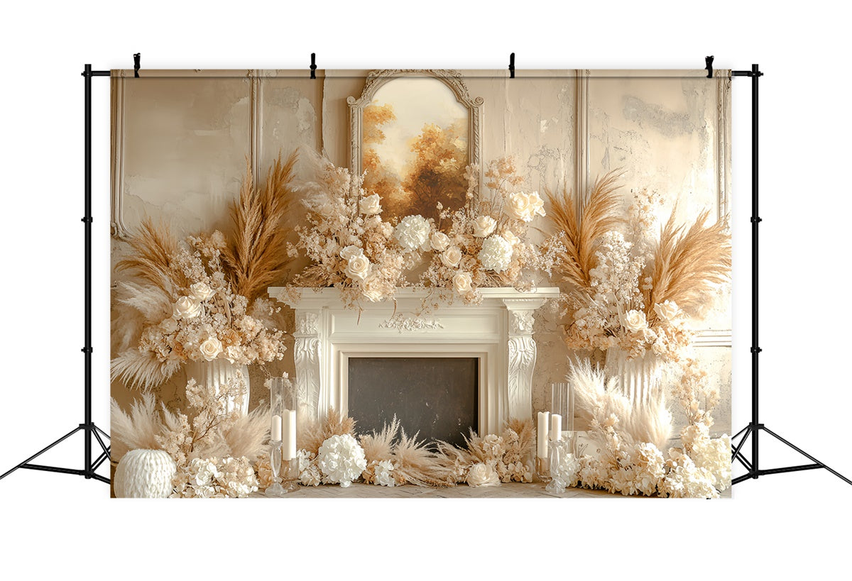 Bohemian Backdrop Cream Floral Hearth Fall Backdrop UK CSH6-183