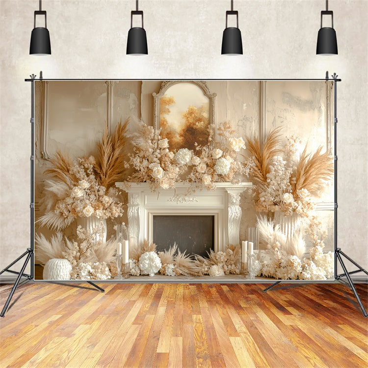 Bohemian Backdrop Cream Floral Hearth Fall Backdrop UK CSH6-183