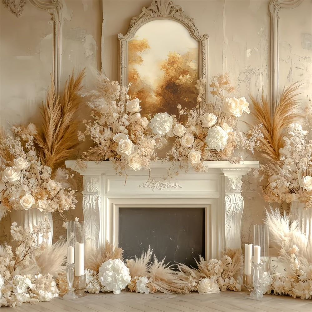 Bohemian Backdrop Cream Floral Hearth Fall Backdrop UK CSH6-183