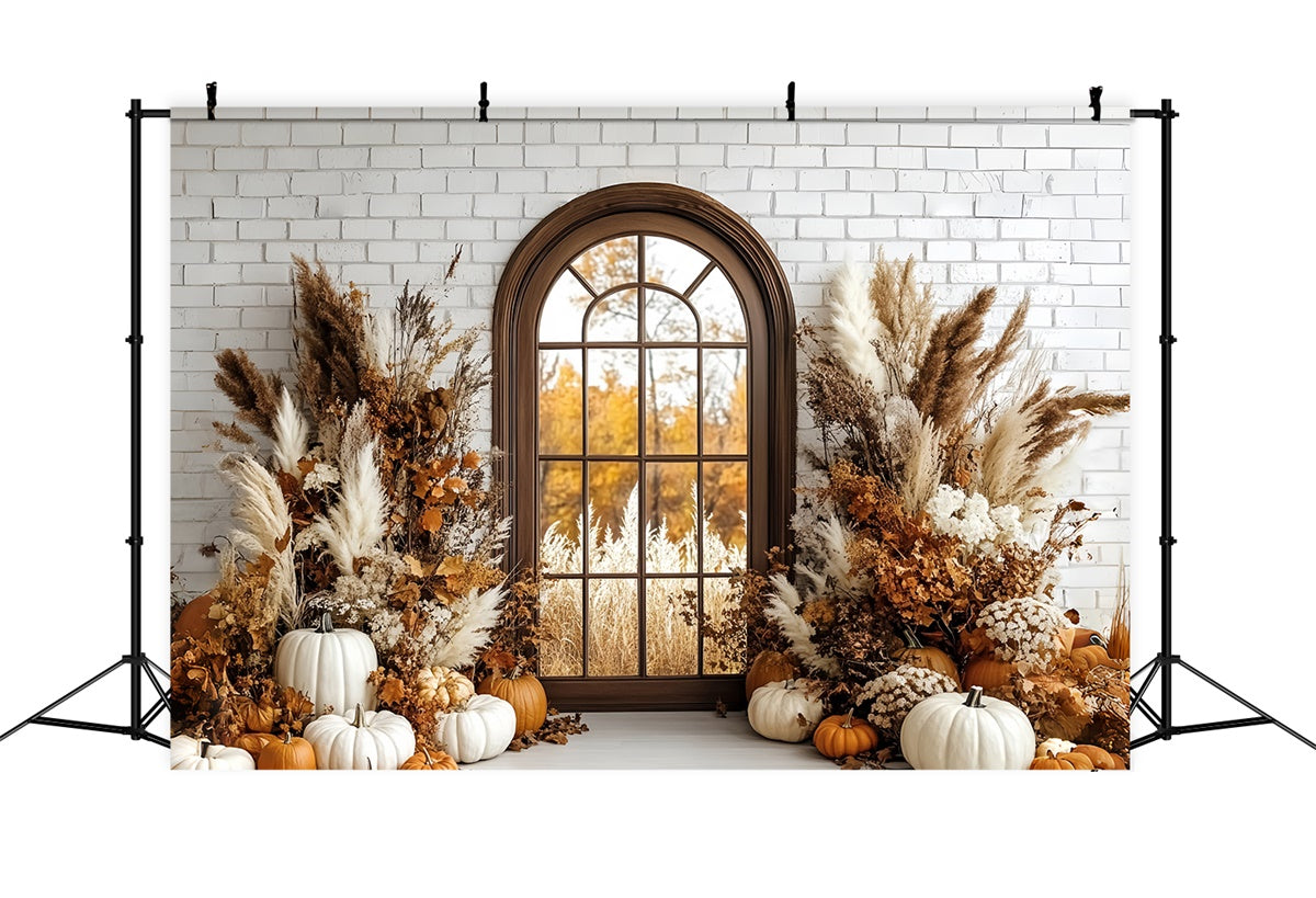 Boho Photo Backdrop Brick Pumpkin Porch Autumn Backdrops UK CSH6-184
