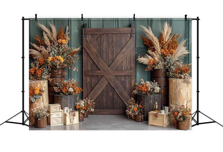 Barn Door Backdrop Country Charm Floral Fall Backdrops UK CSH6-189