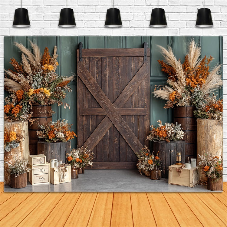 Barn Door Backdrop Country Charm Floral Fall Backdrops UK CSH6-189