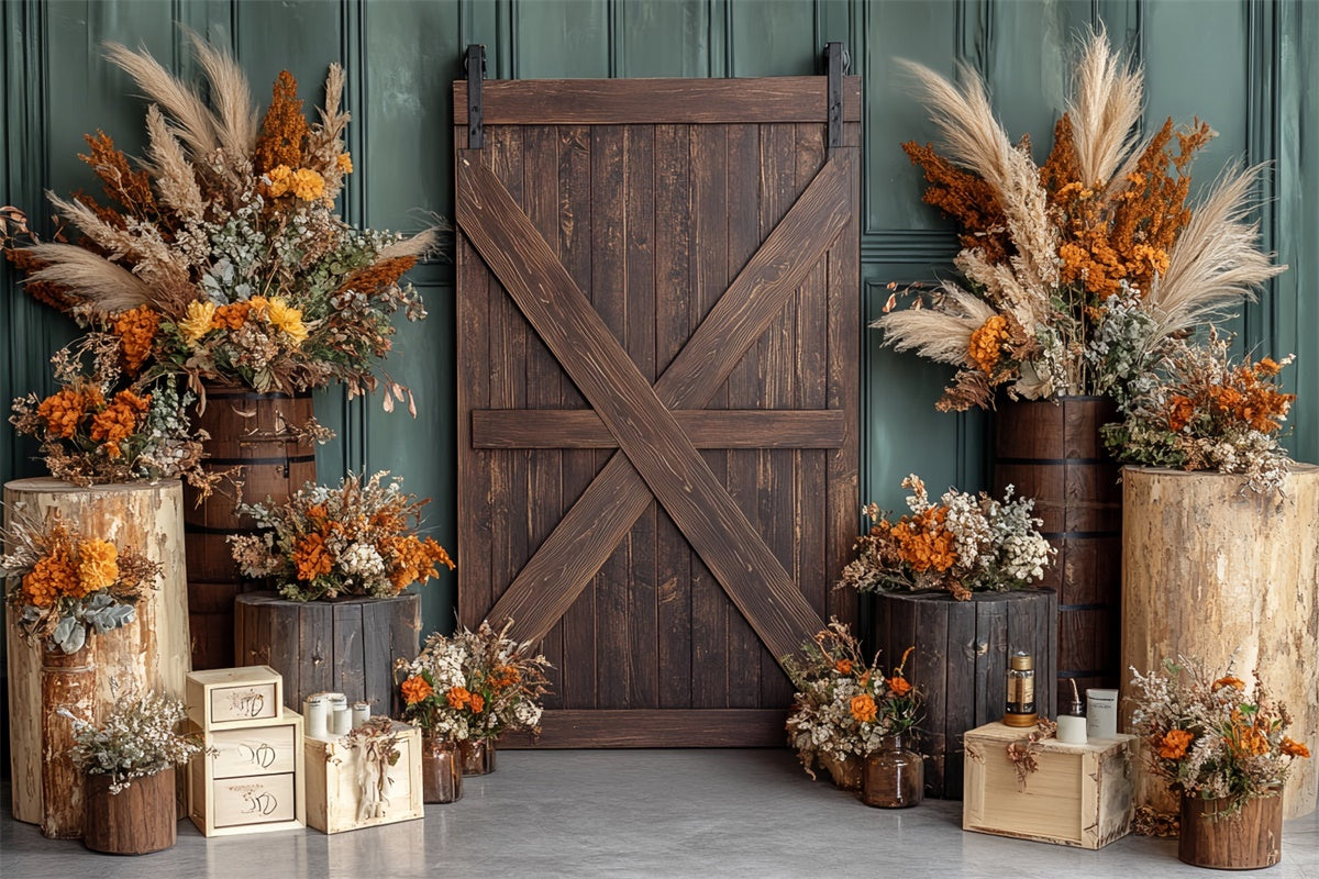 Barn Door Backdrop Country Charm Floral Fall Backdrops UK CSH6-189