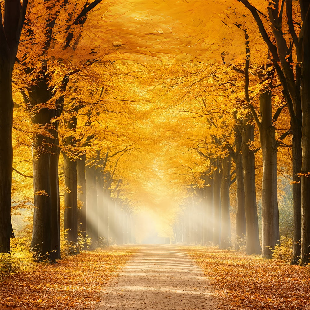 Forest Backdrop Sunlit Amber Path Autumn Leaves Backdrop UK CSH6-191