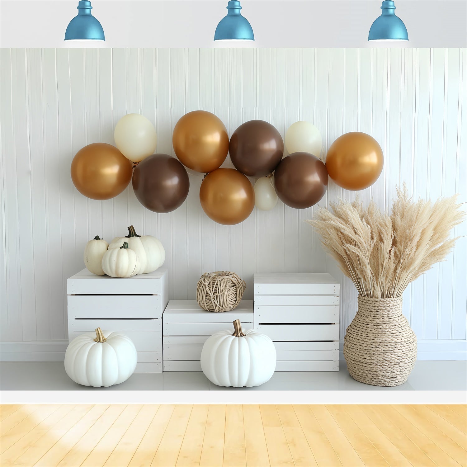 Boho Backdrop Cream Pumpkin Balloon Fall Photo Backdrops UK CSH6-196