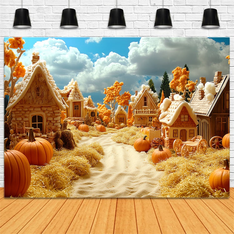 Fall Backdrop For Photos Pumpkin Cottage Lane Backdrop UK CSH6-197
