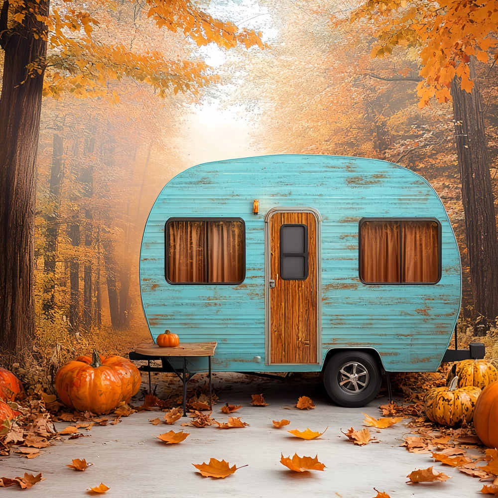 Forest Photo Backdrop Pumpkin Forest Camper Fall Backdrops UK CSH6-200