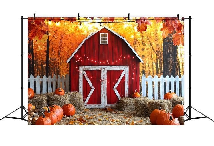 Red Barn Backdrop White Fence Harvest Autumn Photo Backdrop UK CSH6-203