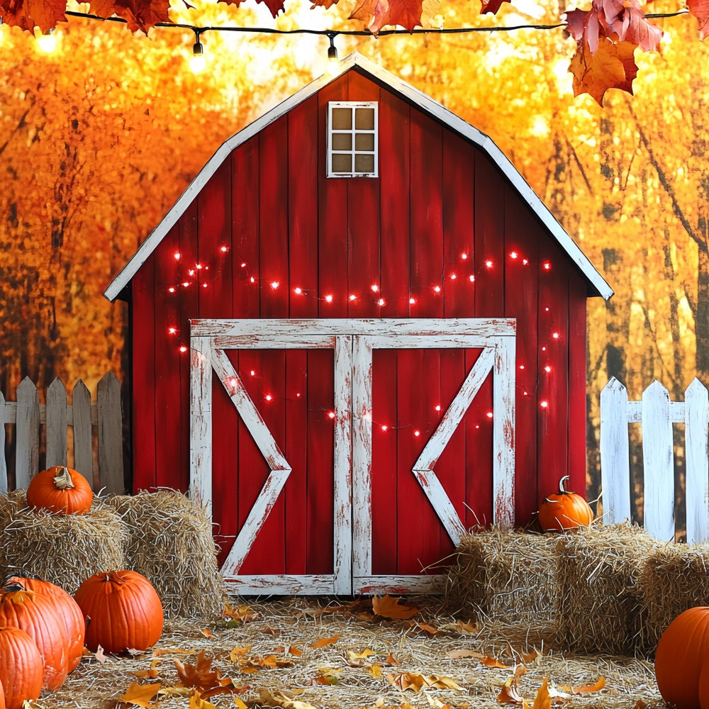 Red Barn Backdrop White Fence Harvest Autumn Photo Backdrop UK CSH6-203