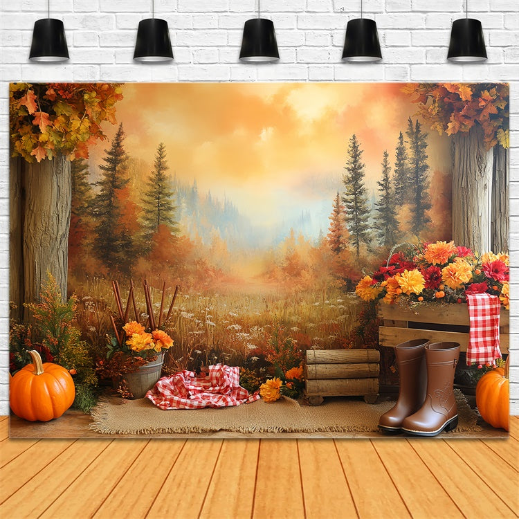 Forest Backdrops Mountain View Pumpkin Autumn Backdrops UK CSH6-205