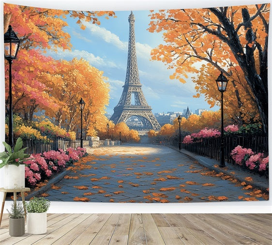 Fall Photo Backdrop Golden Parisian Stroll Backdrop UK CSH6-206