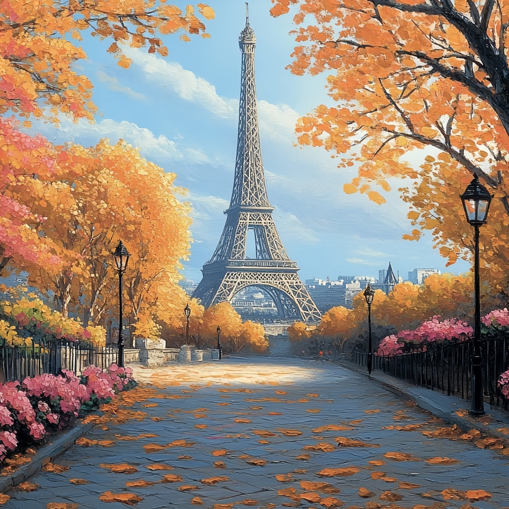 Fall Photo Backdrop Golden Parisian Stroll Backdrop UK CSH6-206