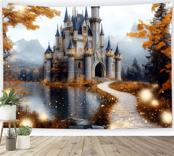 Fall Photography Backdrops Golden Leaves Castle Backdrop UK CSH6-210