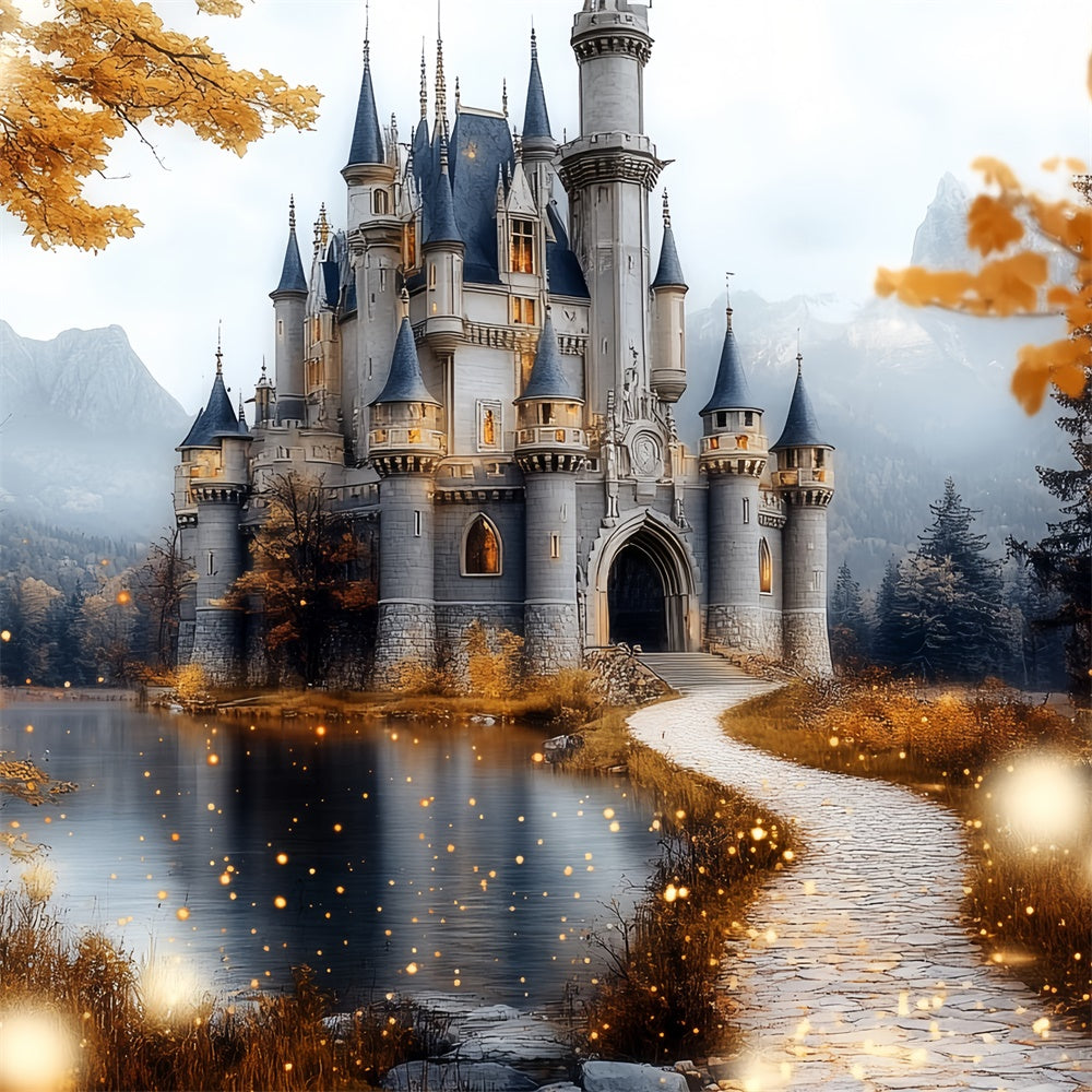 Fall Photography Backdrops Golden Leaves Castle Backdrop UK CSH6-210