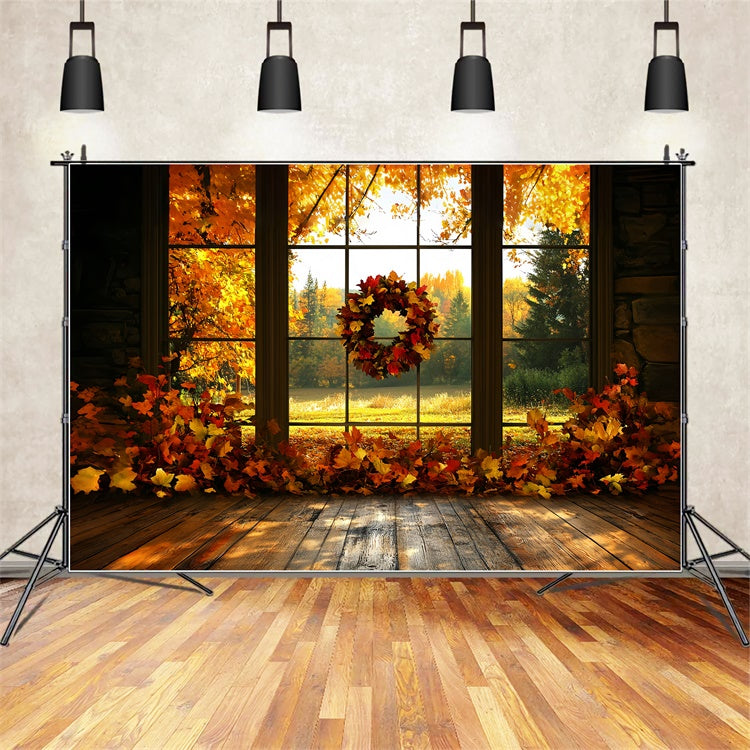 Fall Leaves Backdrop Maple Wreath Sunset Backdrop UK CSH6-211