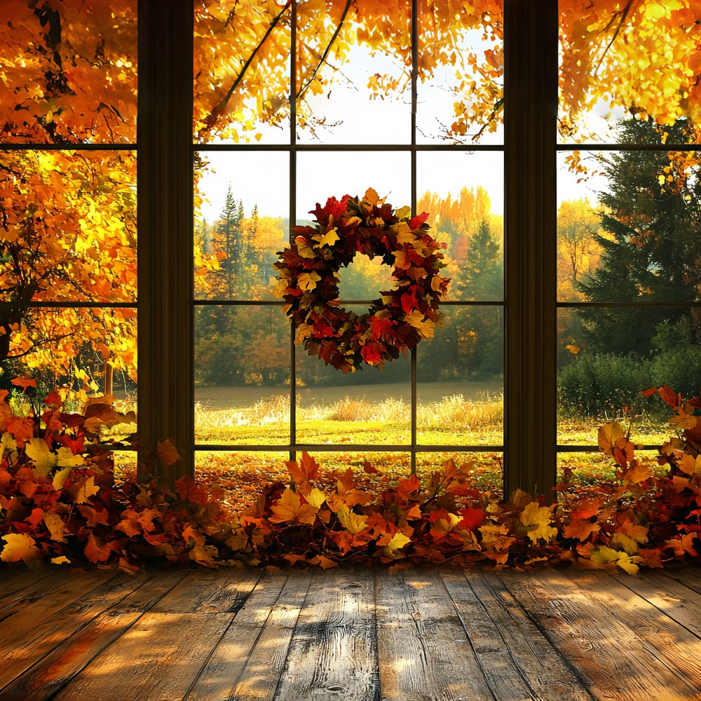 Fall Leaves Backdrop Maple Wreath Sunset Backdrop UK CSH6-211