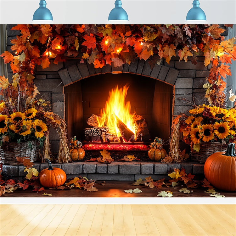 Fall Photo Backdrops Rustic Warmth Fireplace Backdrop UK CSH6-212