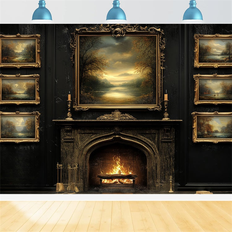 Autumn Photo Backdrop Gilded Frame Hearth Vintage Backdrop UK CSH6-216