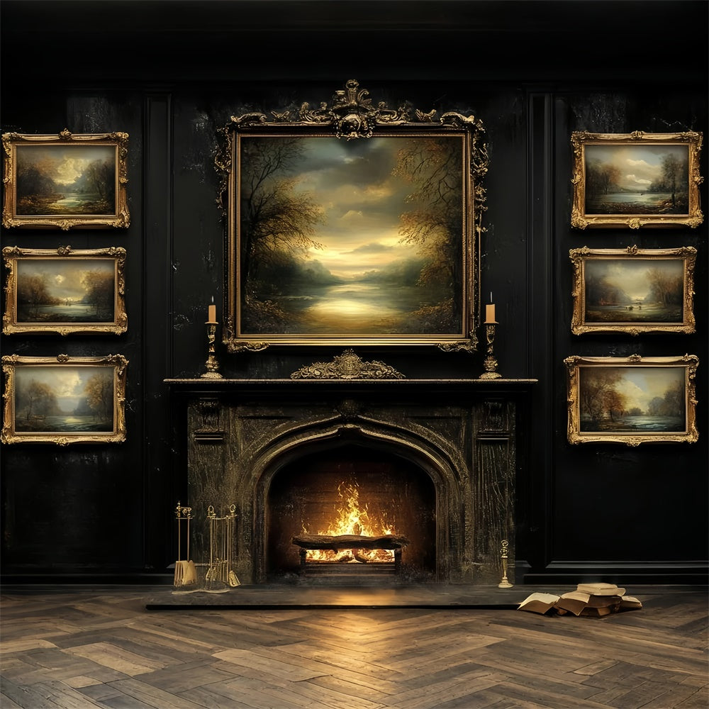 Autumn Photo Backdrop Gilded Frame Hearth Vintage Backdrop UK CSH6-216