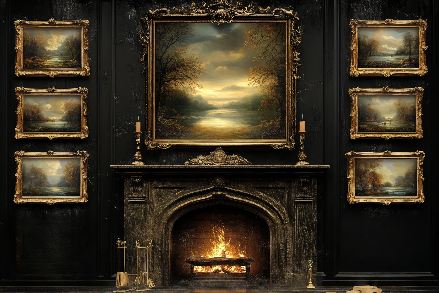 Autumn Photo Backdrop Gilded Frame Hearth Vintage Backdrop UK CSH6-216