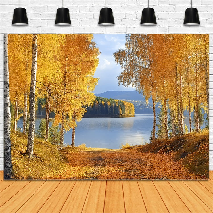 Forest Backdrops Golden Birch Lake Fall Photo Backdrops UK CSH6-221
