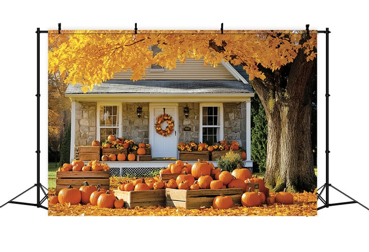 Fall Backdrop For Pictures Golden Tree Cottage Backdrop UK CSH6-222
