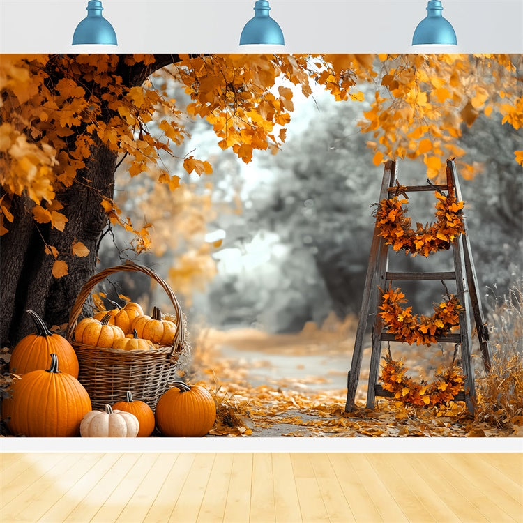 Fall Photo Backdrop Harvest Ladder Pumpkin Backdrop UK CSH6-228
