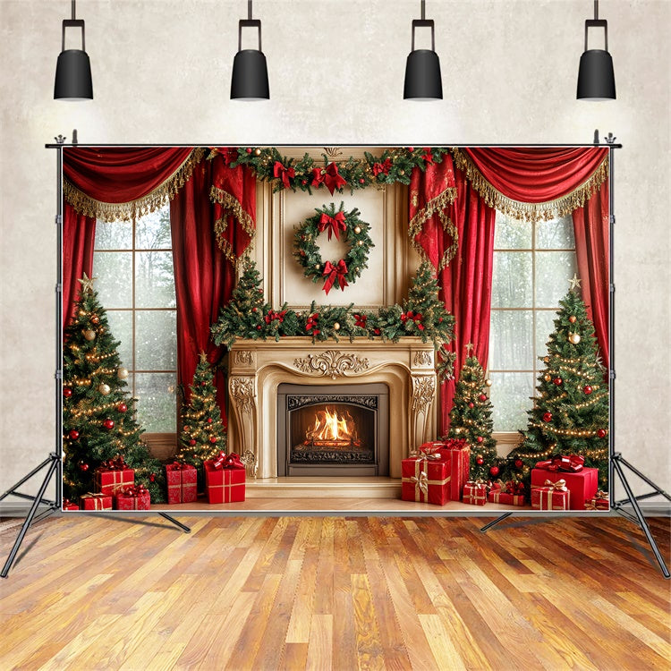 Christmas Fireplace Backdrop Royal Fireplace Curtain Backdrop UK CSH6-243