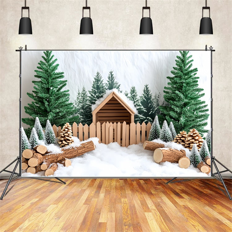 Christmas Backdrops For Photography Snowy Pine Cabin Backdrop UK CSH6-247