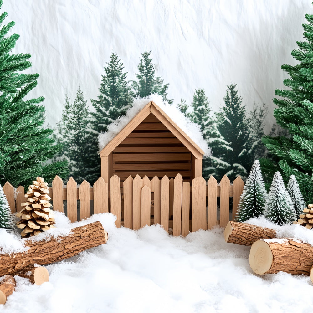Christmas Backdrops For Photography Snowy Pine Cabin Backdrop UK CSH6-247