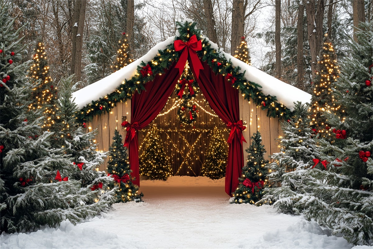 Christmas Photo Backdrop Holiday Barn Wonderland Backdrop UK CSH6-249