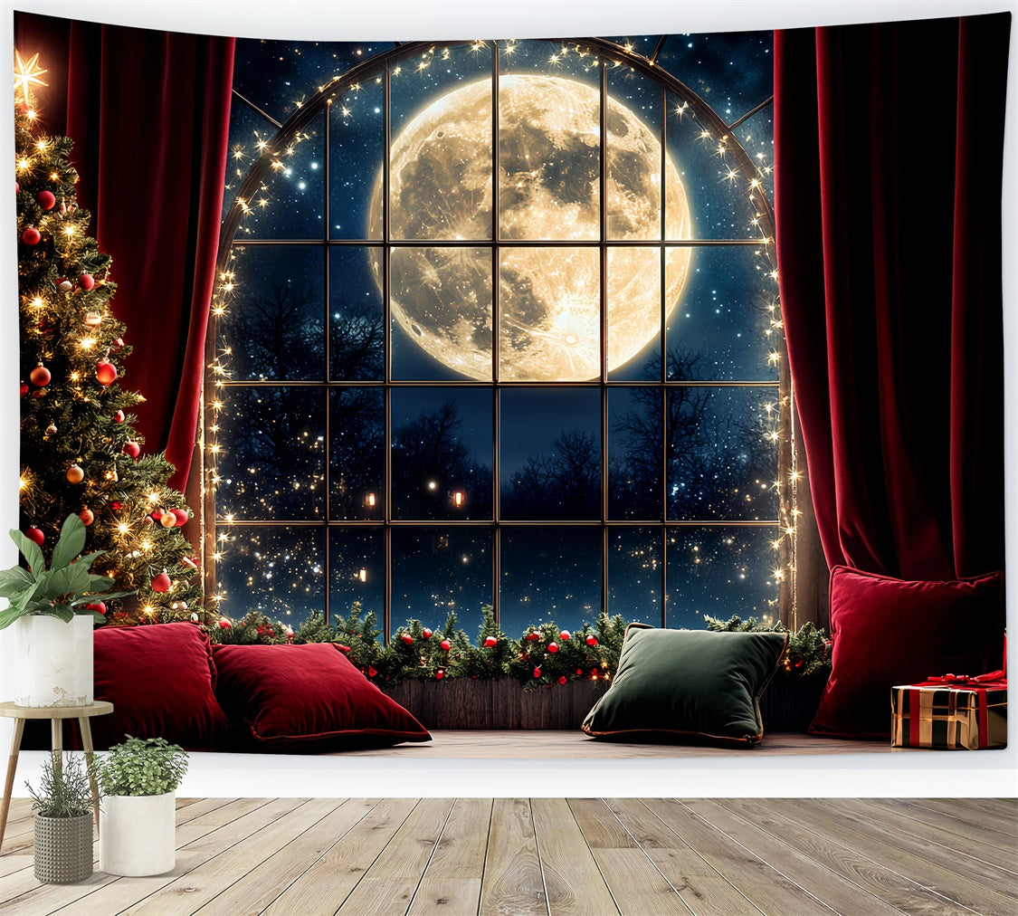 Christmas Backdrops Sale Red Curtain Full Moon Backdrop UK CSH6-250