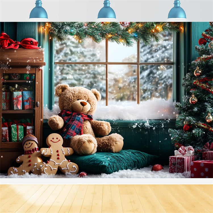 Christmas Backdrop For Photos Teddy Bear Gingerbread Backdrop UK CSH6-252