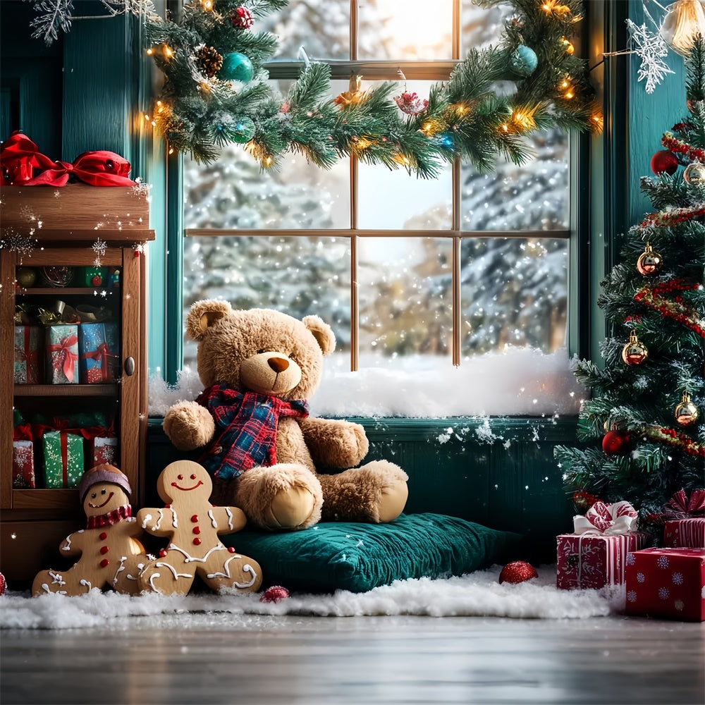 Christmas Backdrop For Photos Teddy Bear Gingerbread Backdrop UK CSH6-252