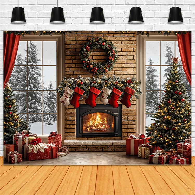 Christmas Fireplace Backdrop Warm Hearth Winter Backdrop UK CSH6-257