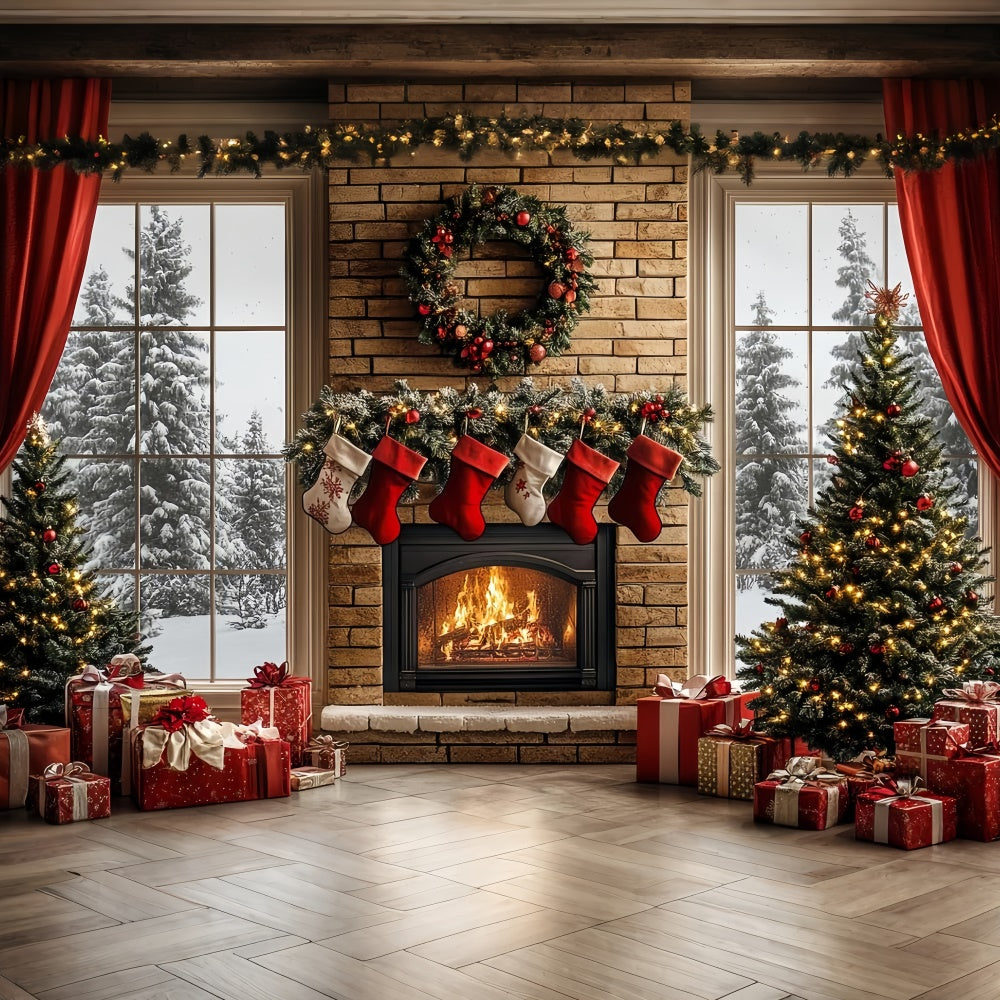 Christmas Fireplace Backdrop Warm Hearth Winter Backdrop UK CSH6-257