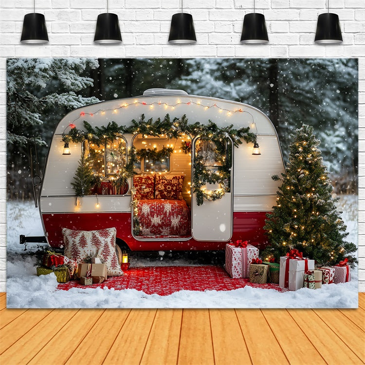 Christmas Backdrop For Photos Retro Holiday Camper Backdrop UK CSH6-260