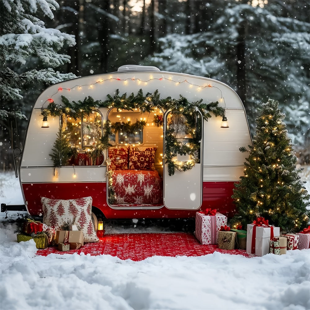 Christmas Backdrop For Photos Retro Holiday Camper Backdrop UK CSH6-260