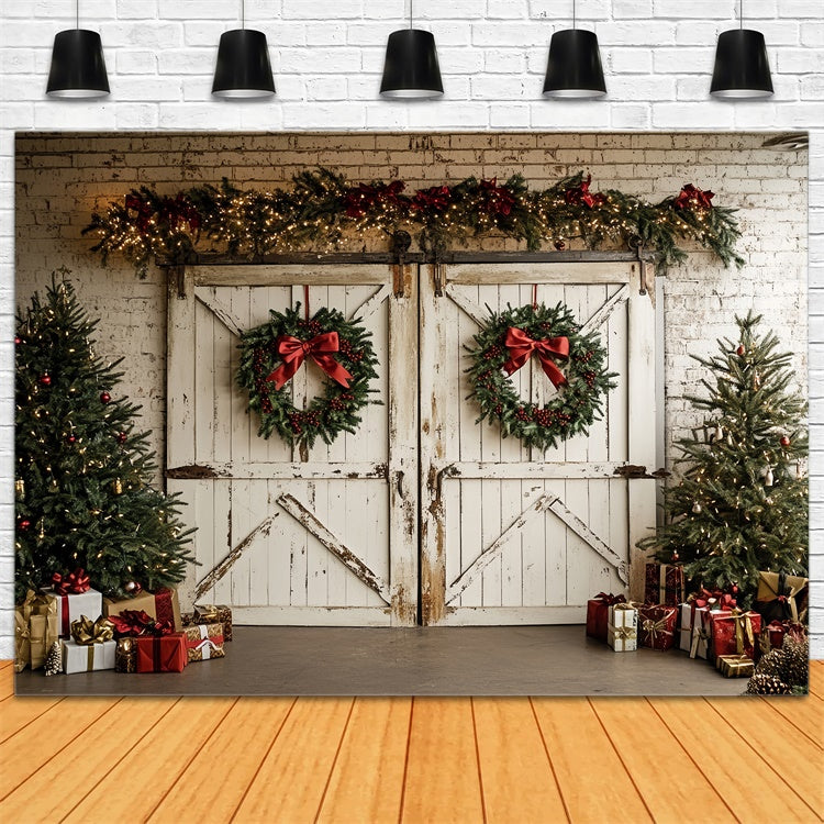 Professional Christmas Backdrops White Holiday Barn Backdrop UK CSH6-264