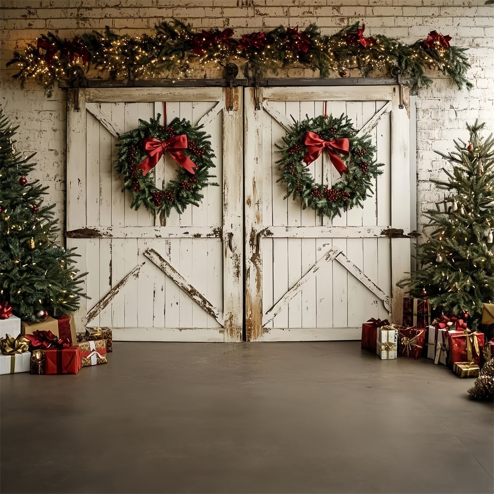 Professional Christmas Backdrops White Holiday Barn Backdrop UK CSH6-264
