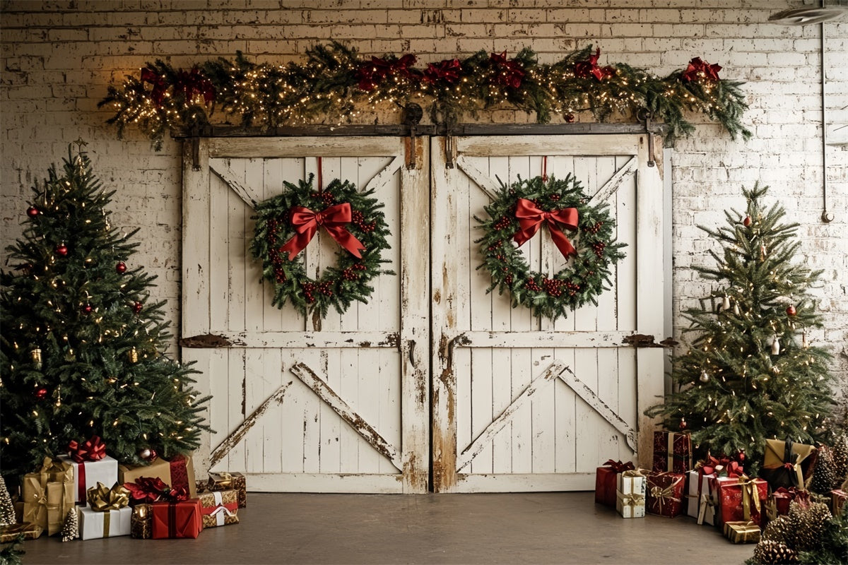 Professional Christmas Backdrops White Holiday Barn Backdrop UK CSH6-264