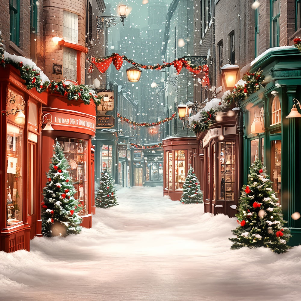 Christmas Village Backdrop Cozy Winter Street Backdrop UK CSH6-265