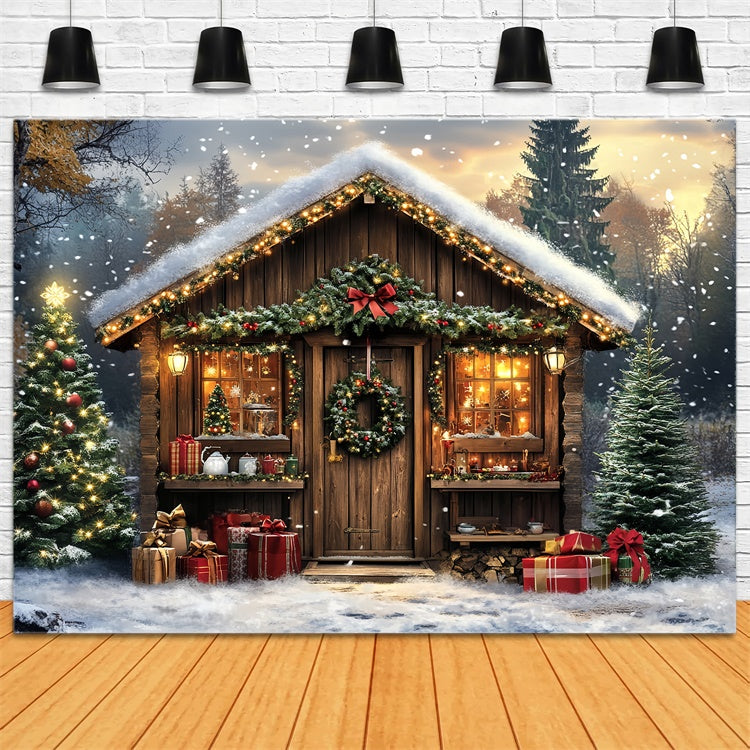 Professional Christmas Backdrops Snowy Lodge Magic Backdrop UK CSH6-272