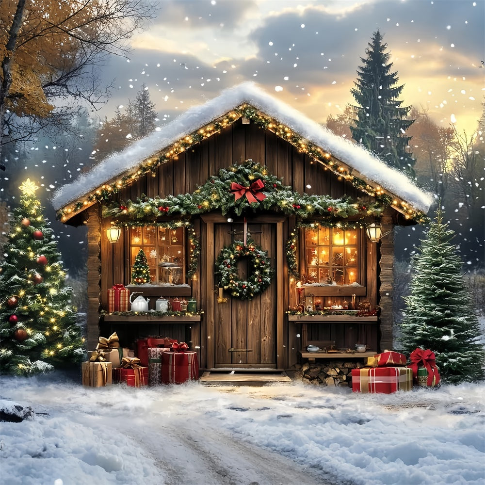 Professional Christmas Backdrops Snowy Lodge Magic Backdrop UK CSH6-272