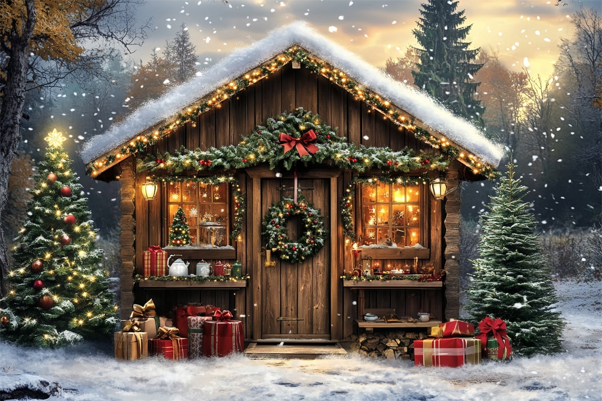 Professional Christmas Backdrops Snowy Lodge Magic Backdrop UK CSH6-272