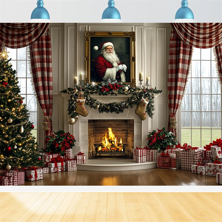 Christmas Fireplace Backdrop Traditional Holiday Hearth Backdrop UK CSH6-275