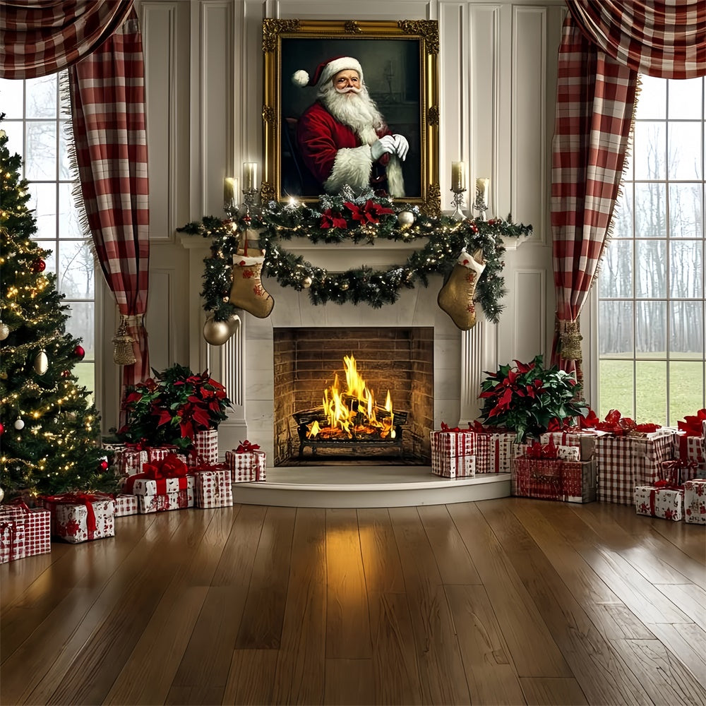 Christmas Fireplace Backdrop Traditional Holiday Hearth Backdrop UK CSH6-275